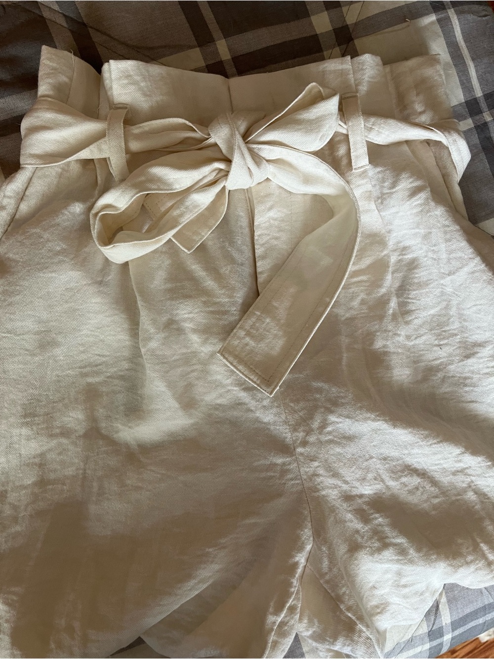 A New Day High Waisted Cream Light Weight Pants With Self Tied Belt